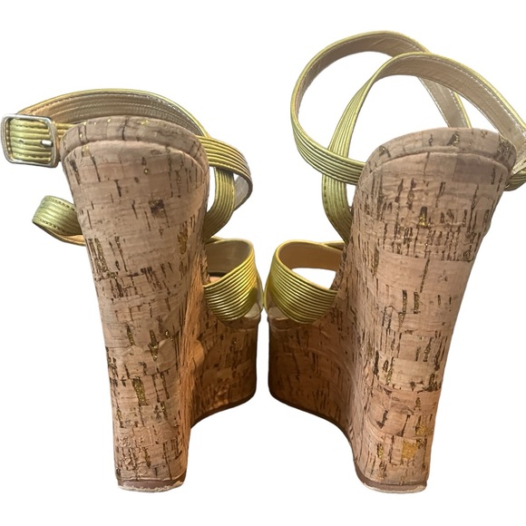 LUICHINY Mystical Gold Cork Wedge Platform Sandals Sz 9 - Picture 9 of 13